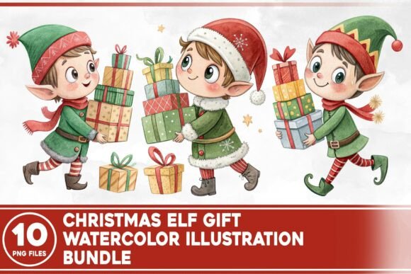 Download Christmas Elf Gift Watercolor Bundle - Premium Resources