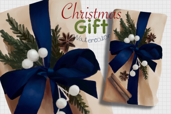 Download CHRISTMAS GIFT Watercolor (blue) - Christmas gift watercolor Collection