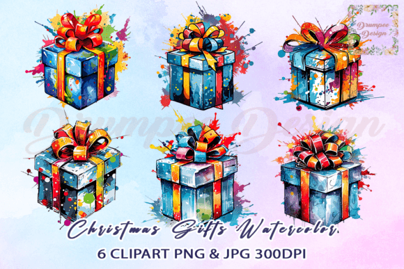 Download Christmas Gift Watercolor  Clipart - Christmas gift watercolor Collection