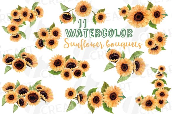 Download Sunflower Bouquets Watercolour Clip Art. - Bouquet Collection