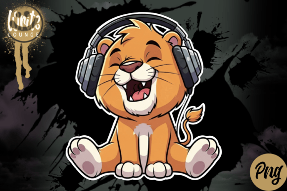 Download Cute Lion Listening to Music Cartoon - Cute lion Collection