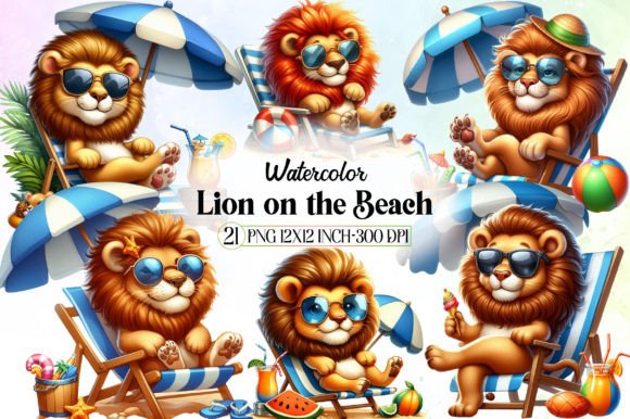 Download Cute Lion on the Beach Sublimation - Cute lion Collection