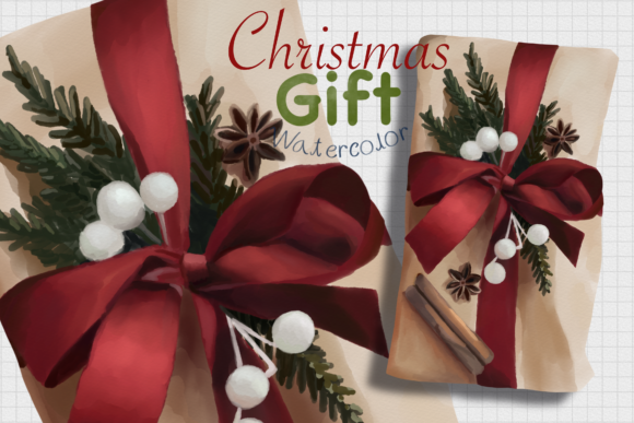 Download CHRISTMAS GIFT Watercolor (red) - Christmas gift watercolor Collection